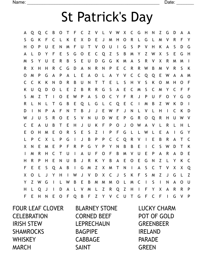 St Patrick's Day Word Search