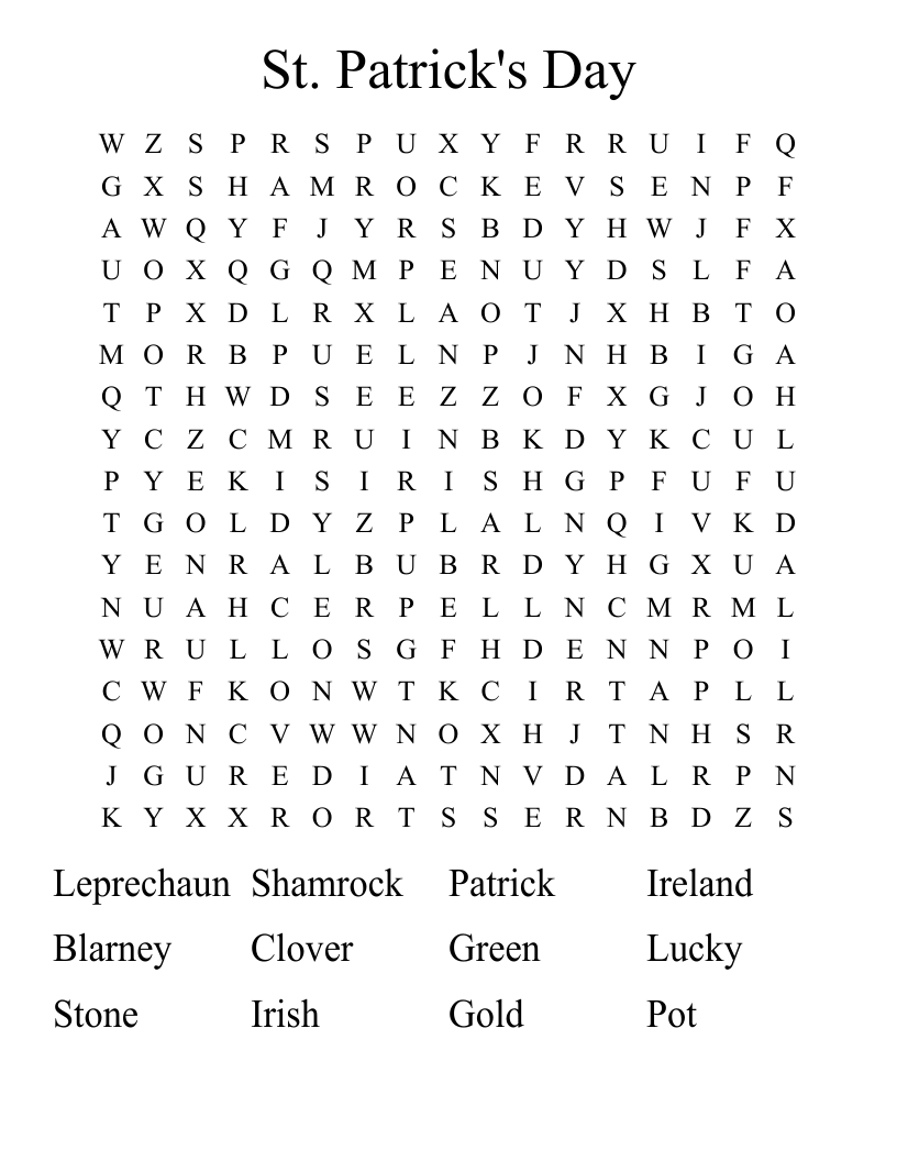 St. Patrick's Day Word Search