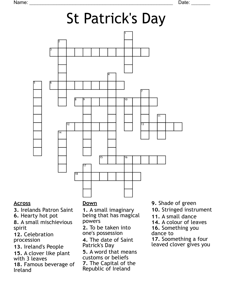 St Patrick's Day Crossword