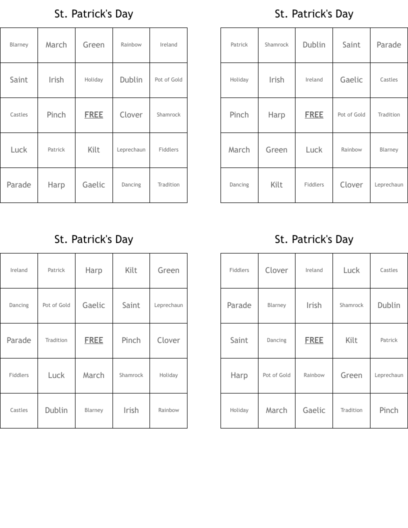 St. Patrick's Day Bingo Cards