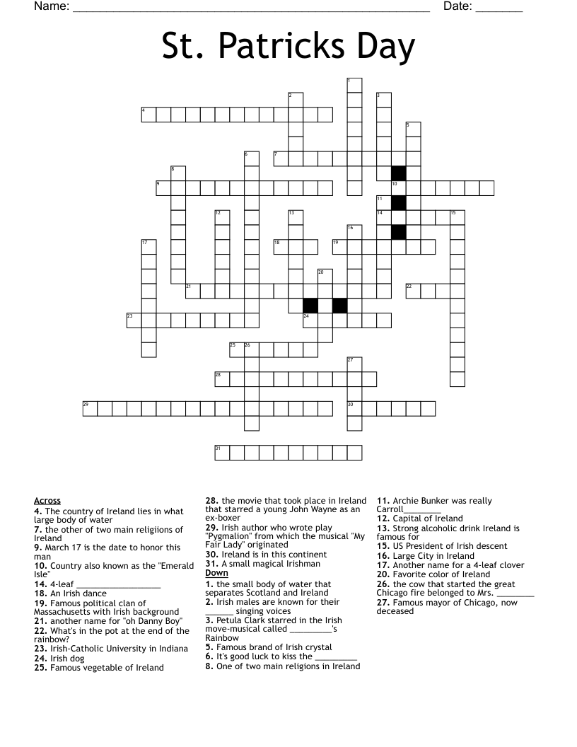St. Patricks Day Crossword