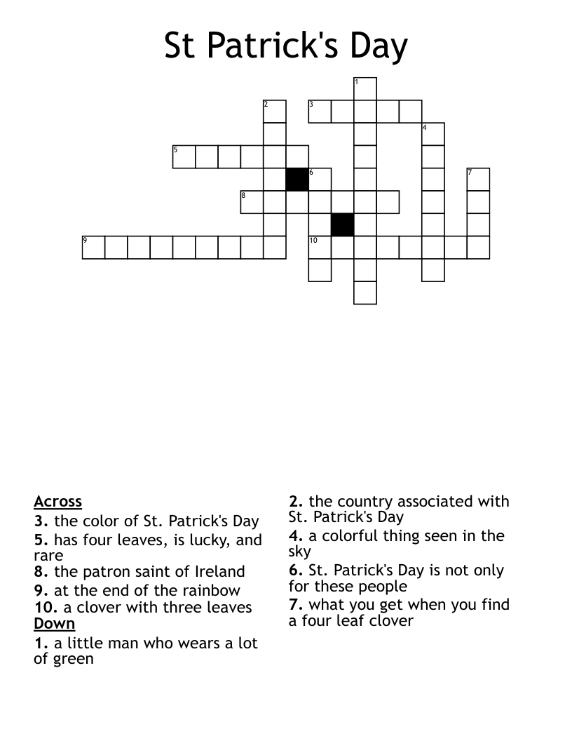 St Patrick's Day Crossword