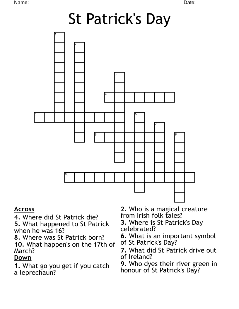 St Patrick's Day Crossword