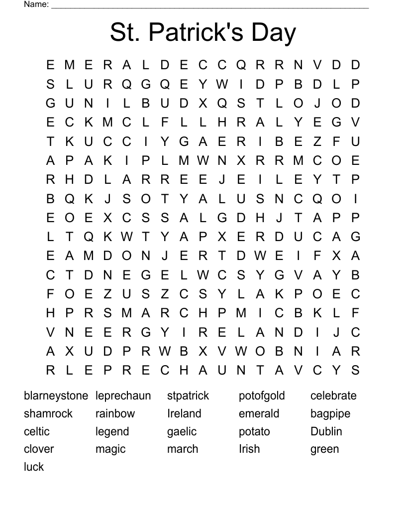 St. Patrick's Day Word Search