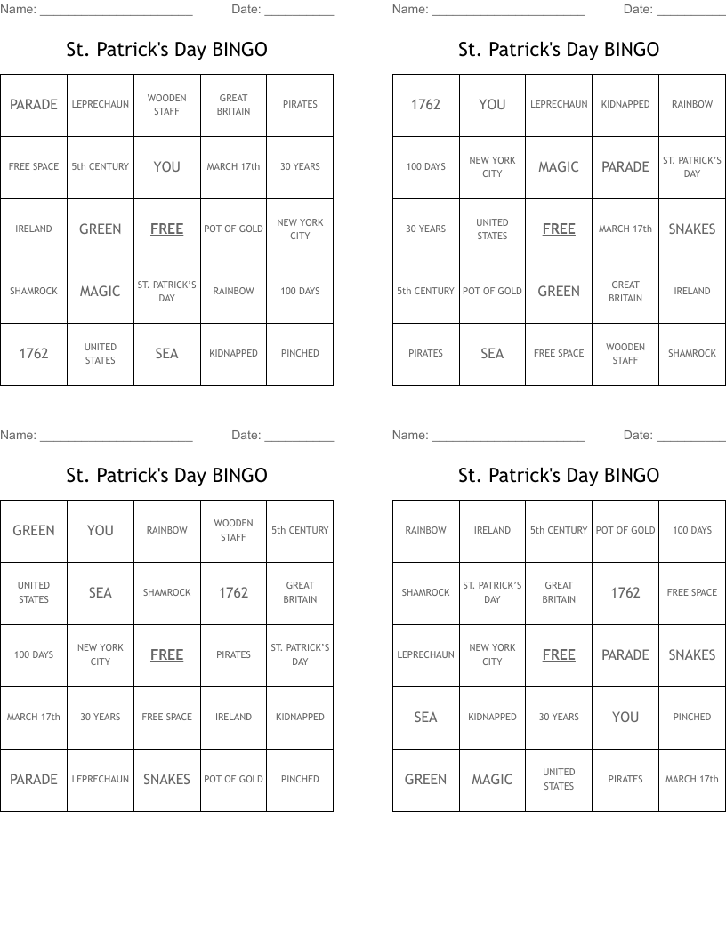 St. Patrick's Day BINGO
