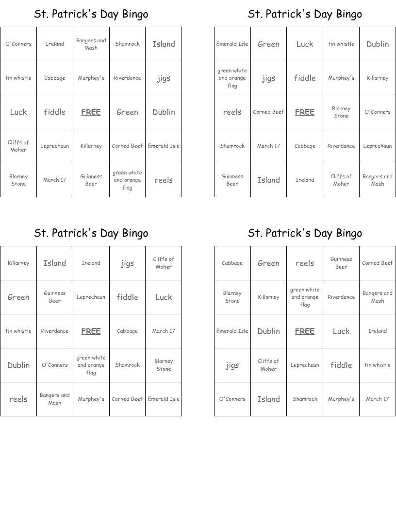 St. Patrick's Day Bingo