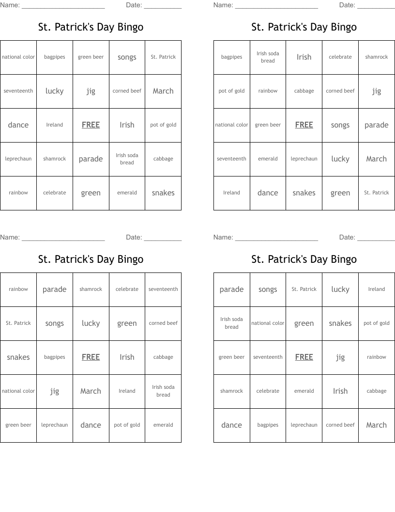 St. Patrick's Day Bingo