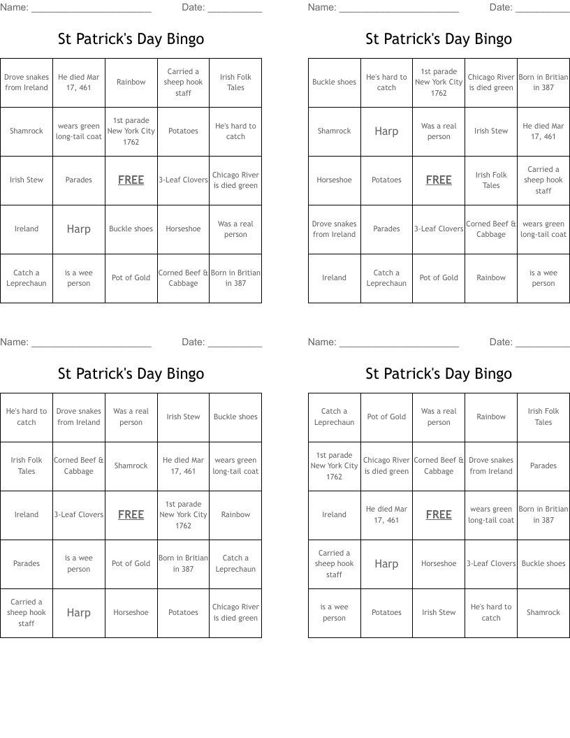 St Patrick's Day Bingo