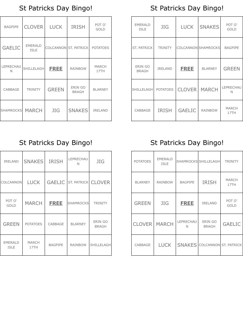 St Patricks Day Bingo!
