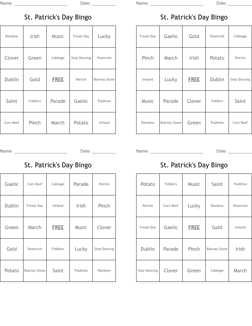 St. Patrick's Day Bingo