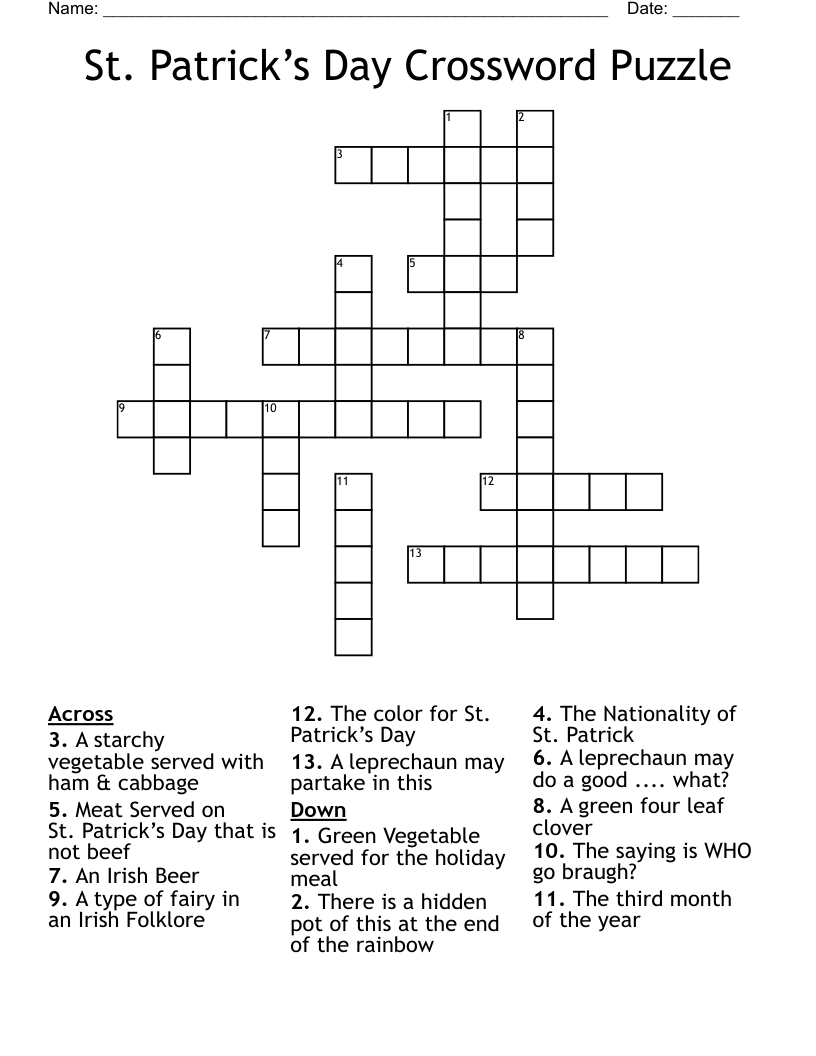 St. Patrick’s Day Crossword Puzzle