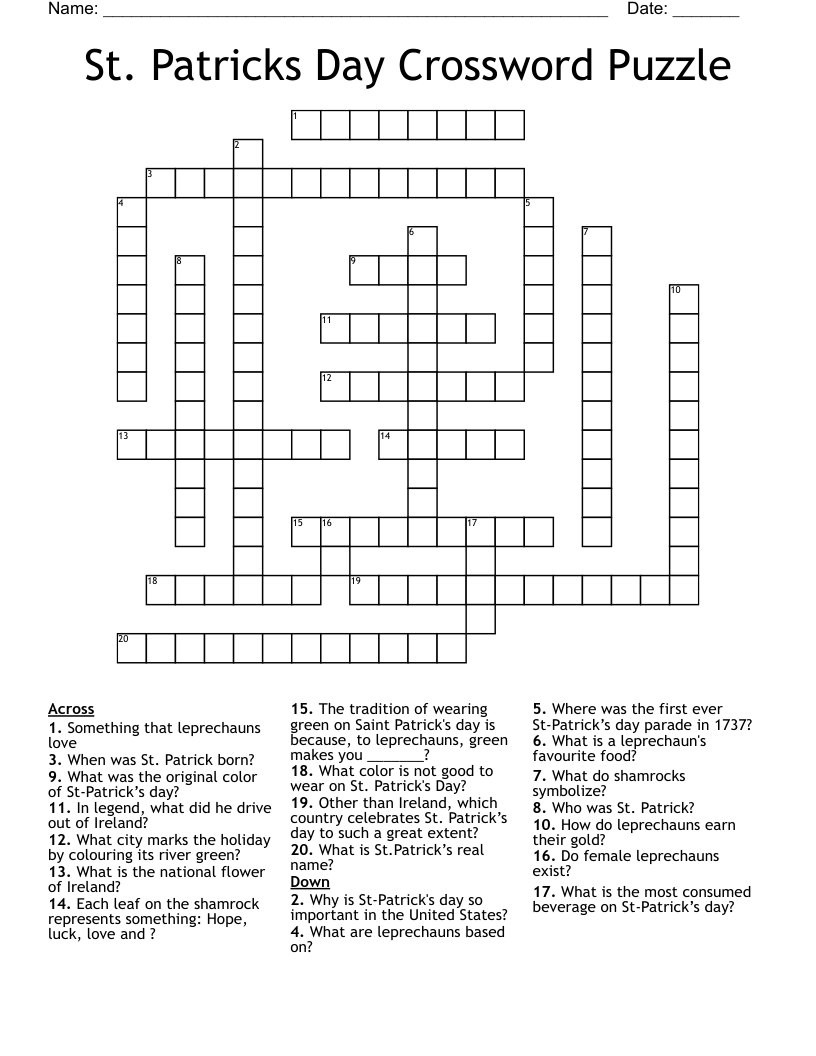 St. Patricks Day Crossword Puzzle