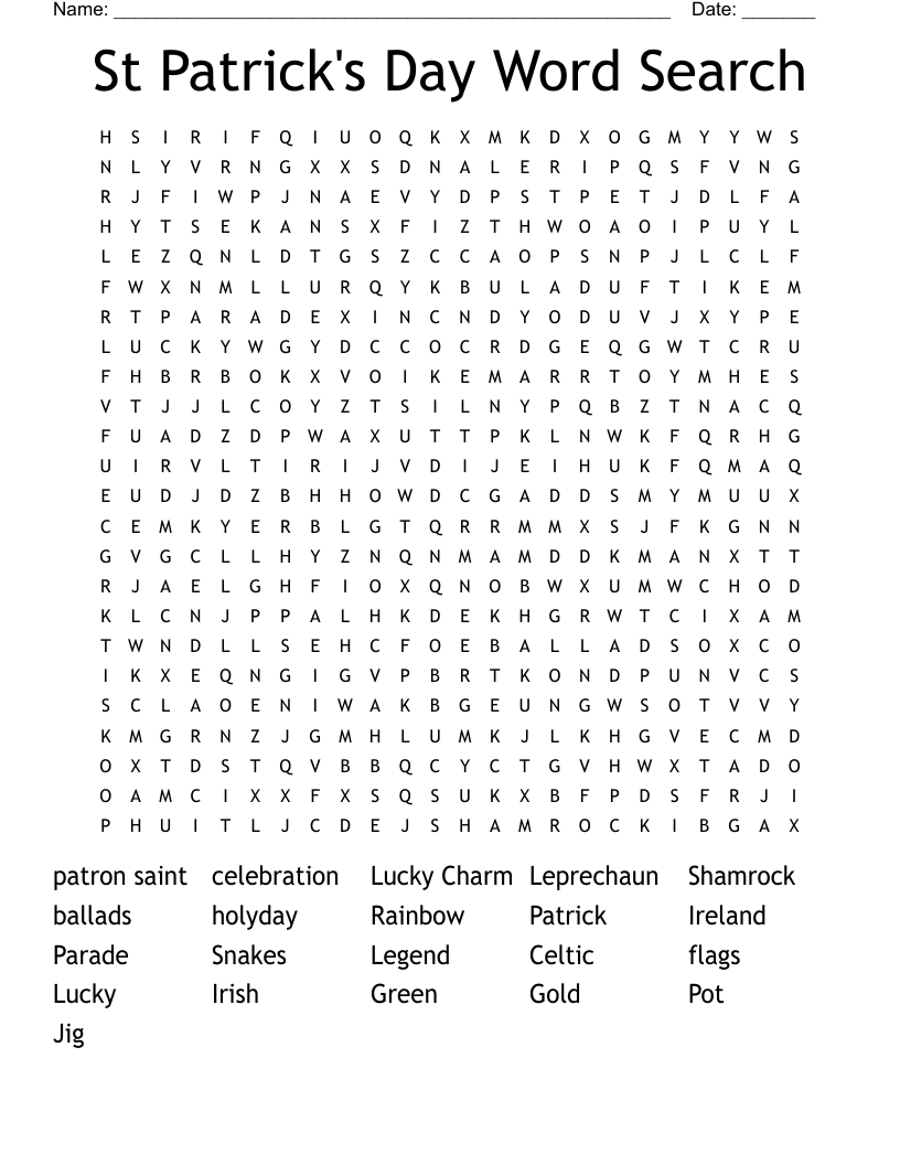 St Patrick's Day Word Search