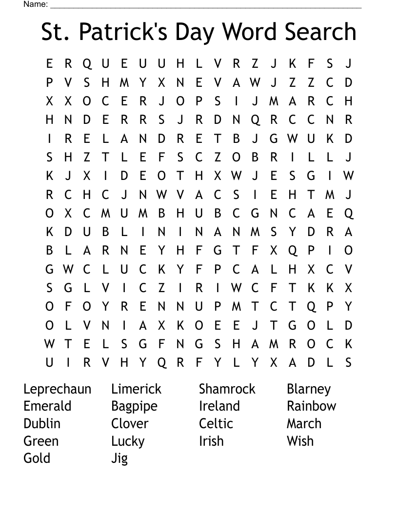 St. Patrick's Day Word Search