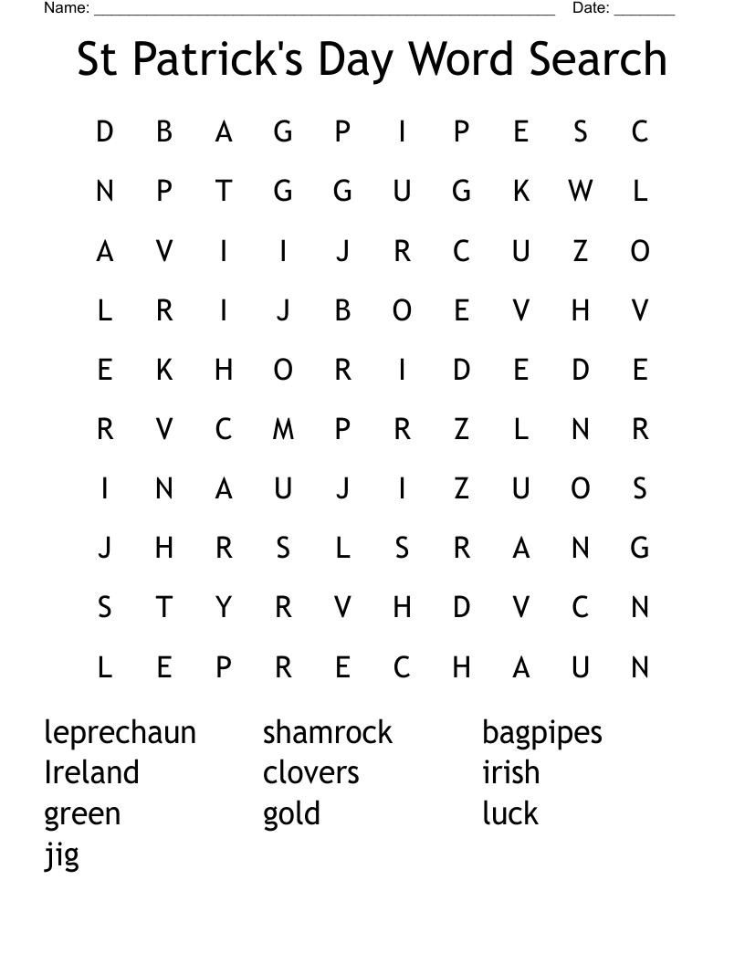 St Patrick's Day Word Search