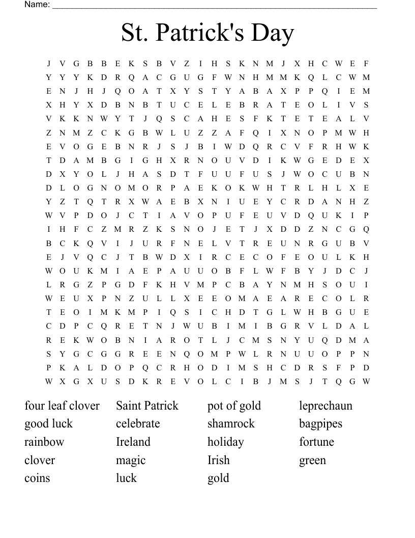 St. Patrick's Day  Word Search