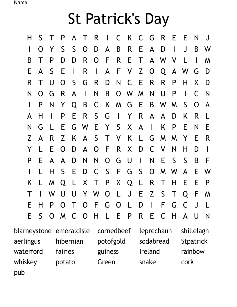 St Patrick's Day  Word Search