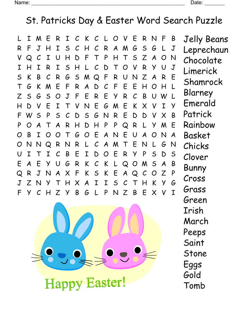 St. Patricks Day & Easter Word Search Puzzle