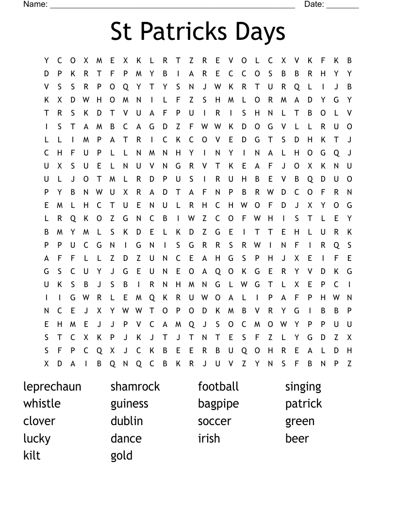 St Patricks Days Word Search