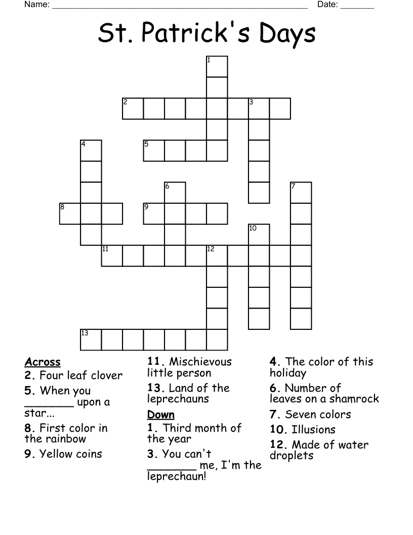 St. Patrick's Days Crossword