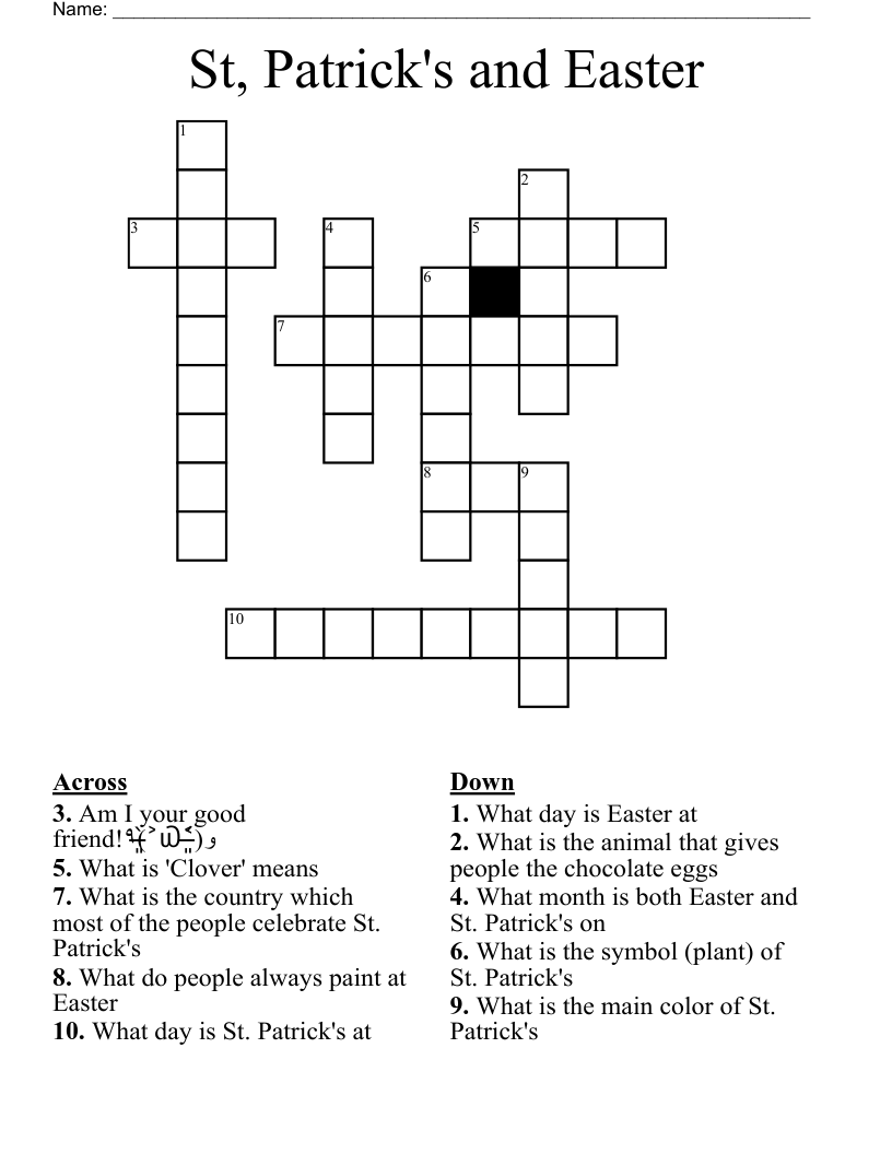 St, Patrick's and Easter Crossword