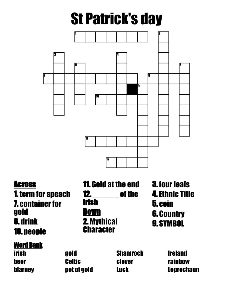 St Patrick's day Crossword
