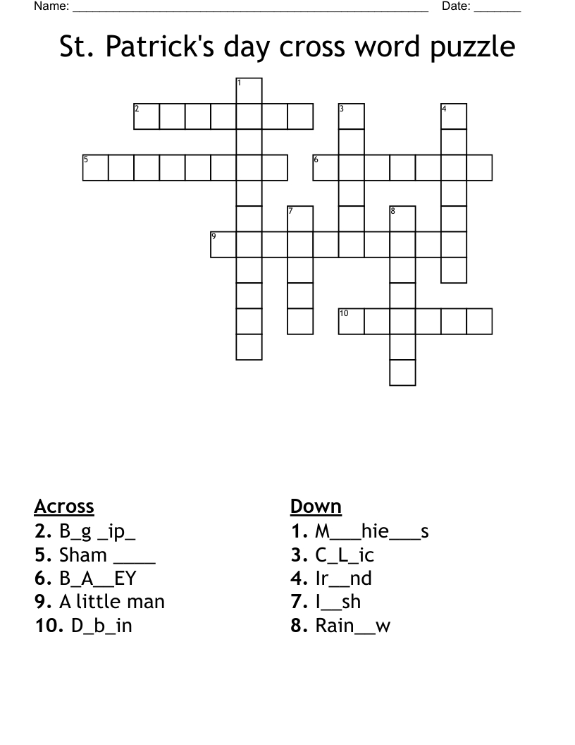 St. Patrick's day cross word puzzle