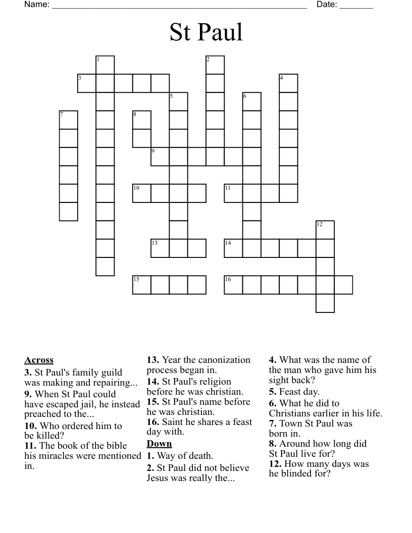 St Paul Crossword