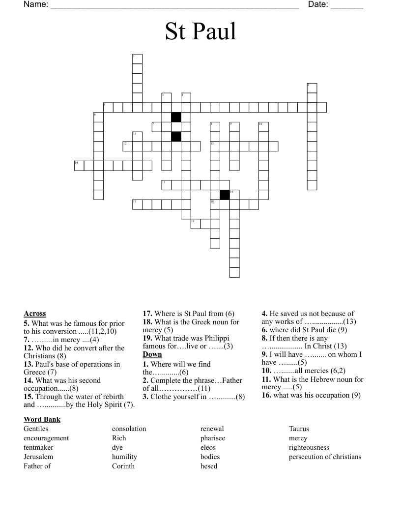 St Paul Crossword
