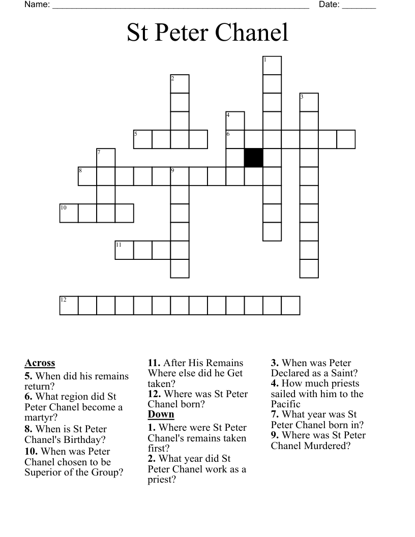St Peter Chanel Crossword