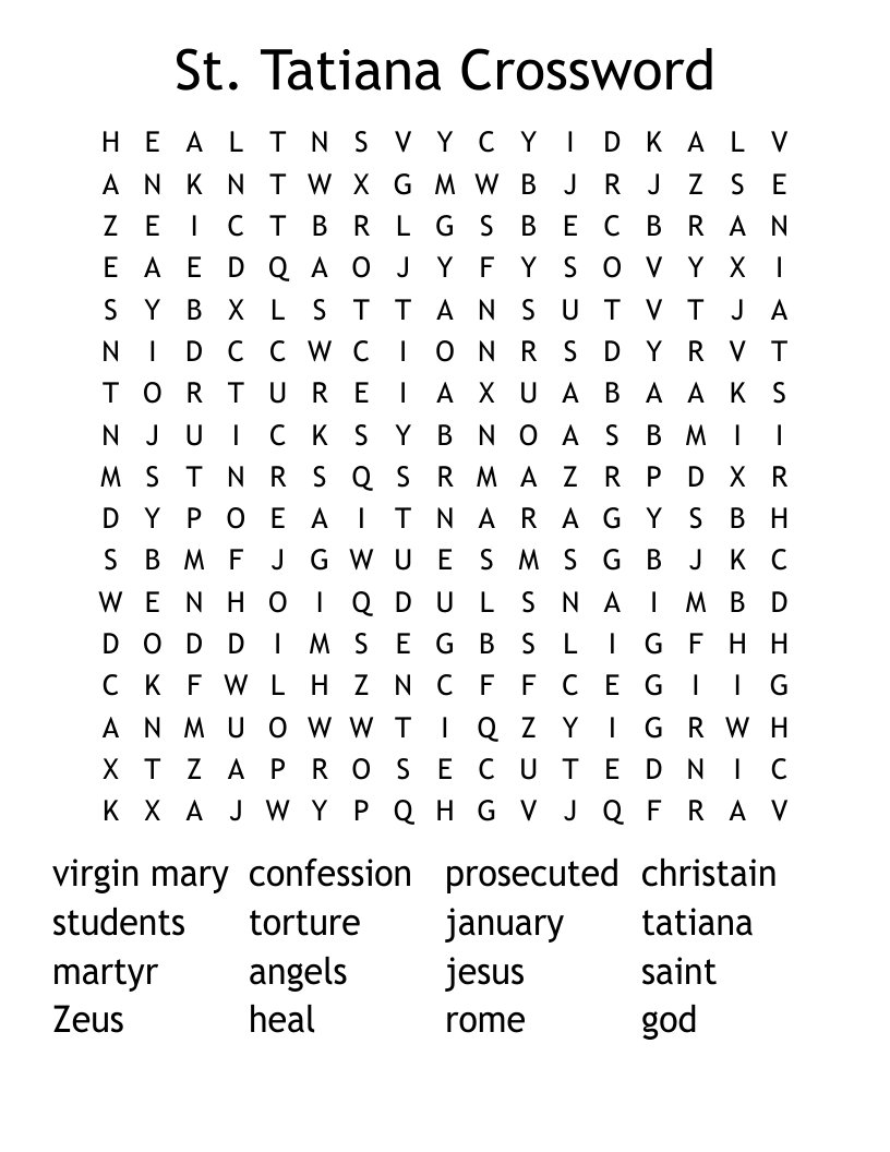 St. Tatiana Crossword Word Search