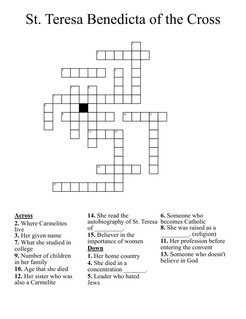 St. Teresa Benedicta of the Cross Crossword