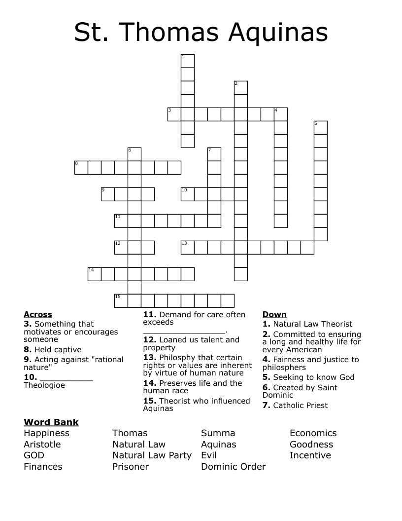 St. Thomas Aquinas Crossword