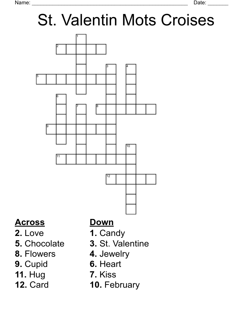St. Valentin Mots Croises Crossword