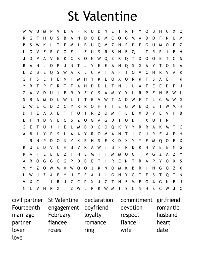 St Valentine Word Search