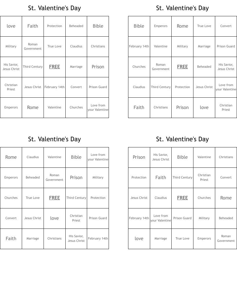 St. Valentine's Day Bingo Cards