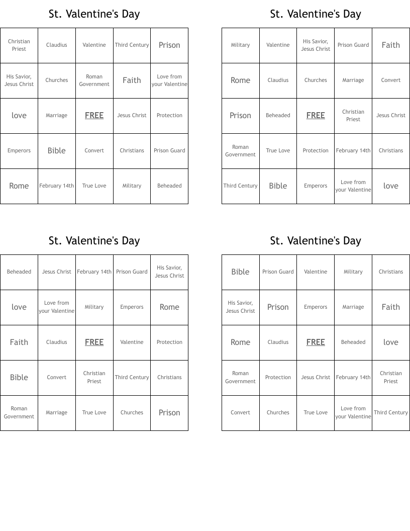 St. Valentine's Day Bingo Cards