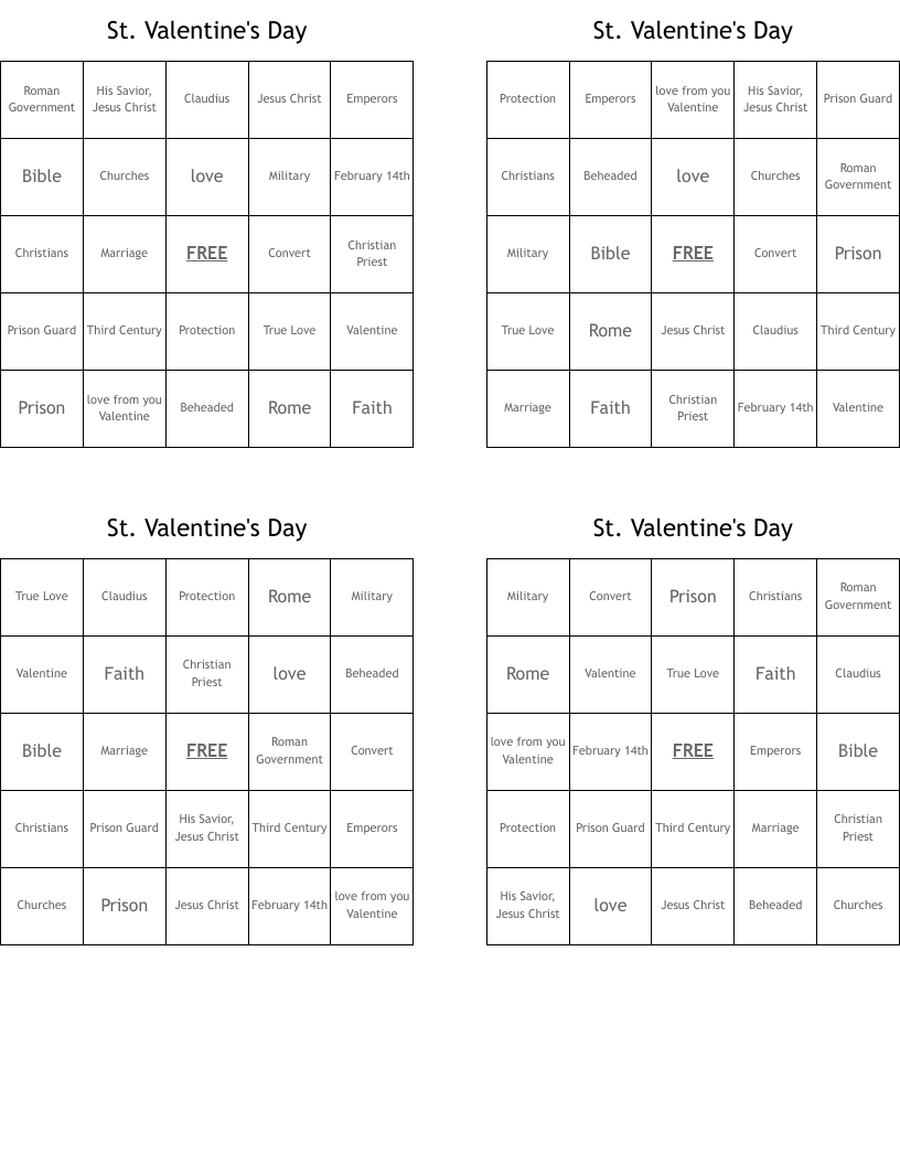 St. Valentine's Day Bingo Cards