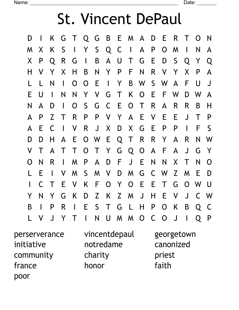 St. Vincent DePaul Word Search