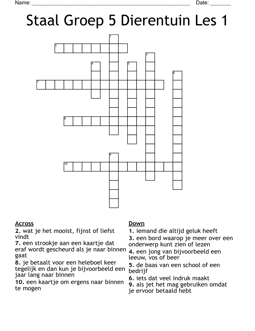 Staal Groep 5 Dierentuin Les 1 Crossword