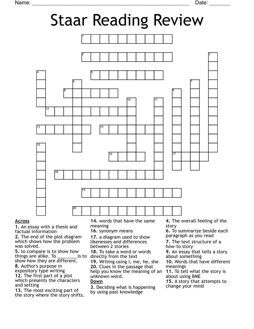 Staar Reading Review Crossword