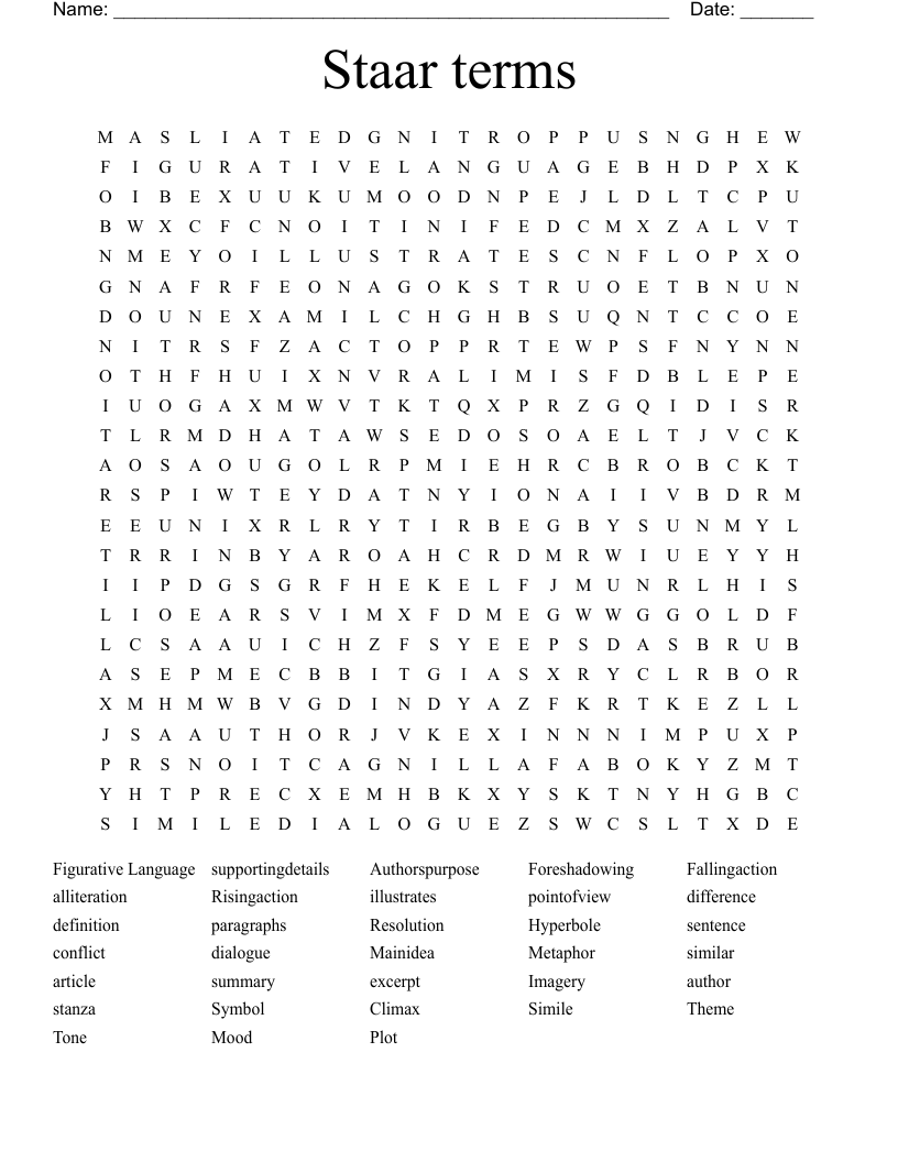 Staar terms Word Search