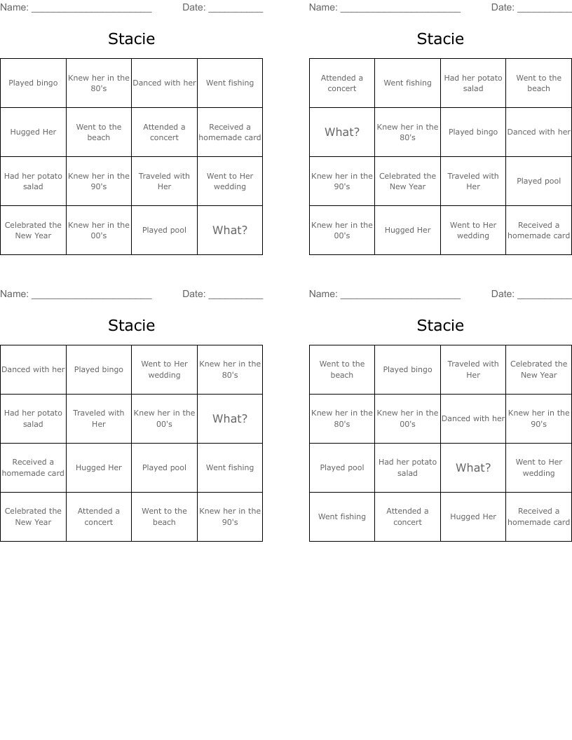 Stacie  Bingo Cards