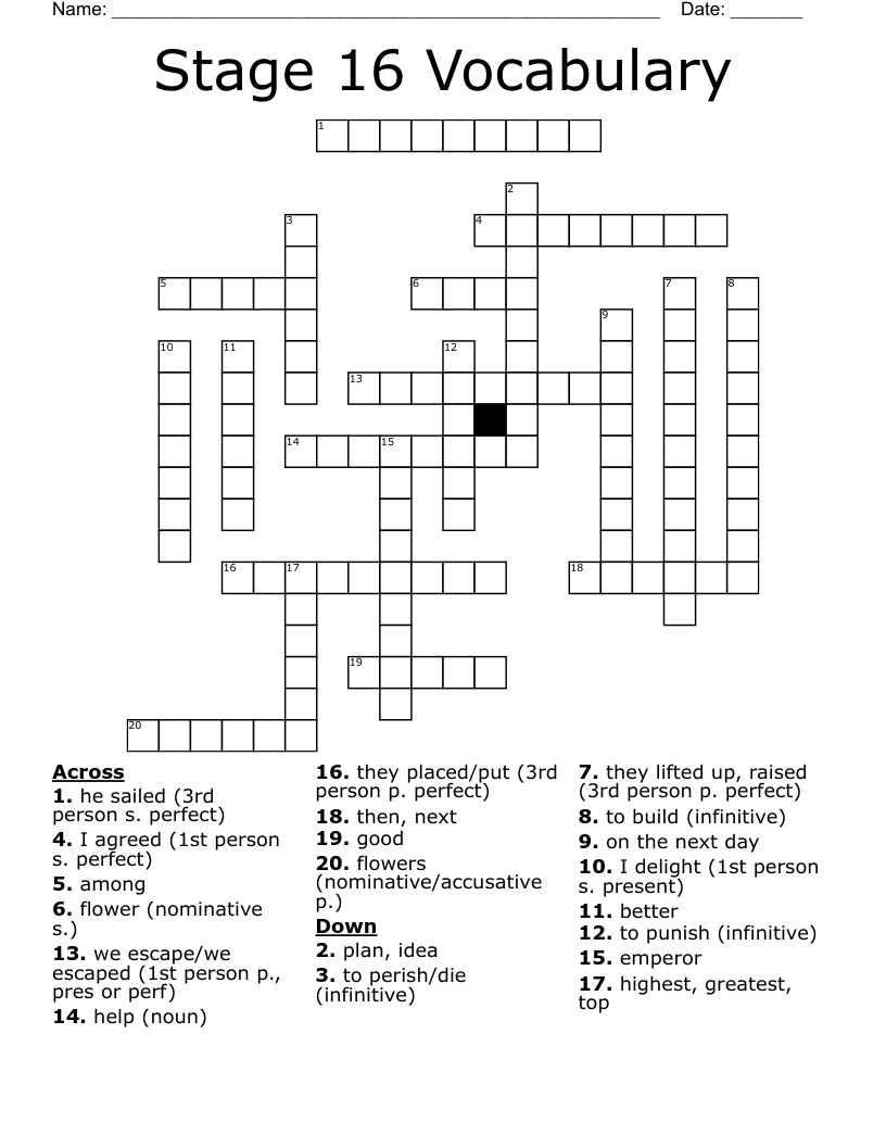 Stage 16 Vocabulary Crossword