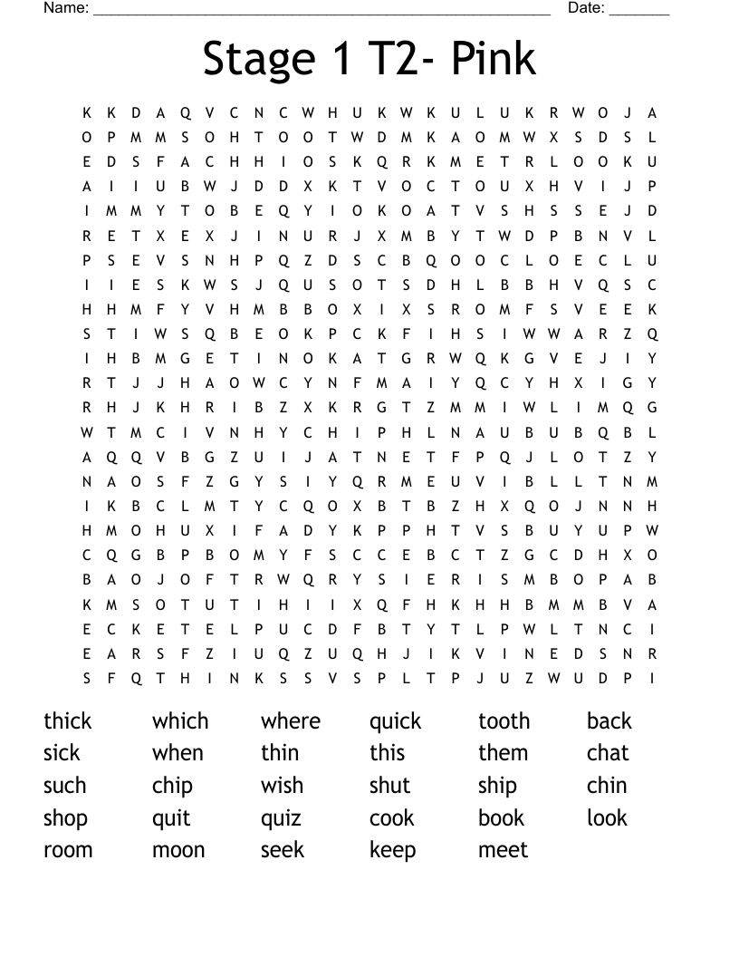 Stage 1 T2- Pink Word Search