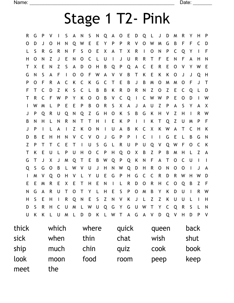 Stage 1 T2- Pink Word Search