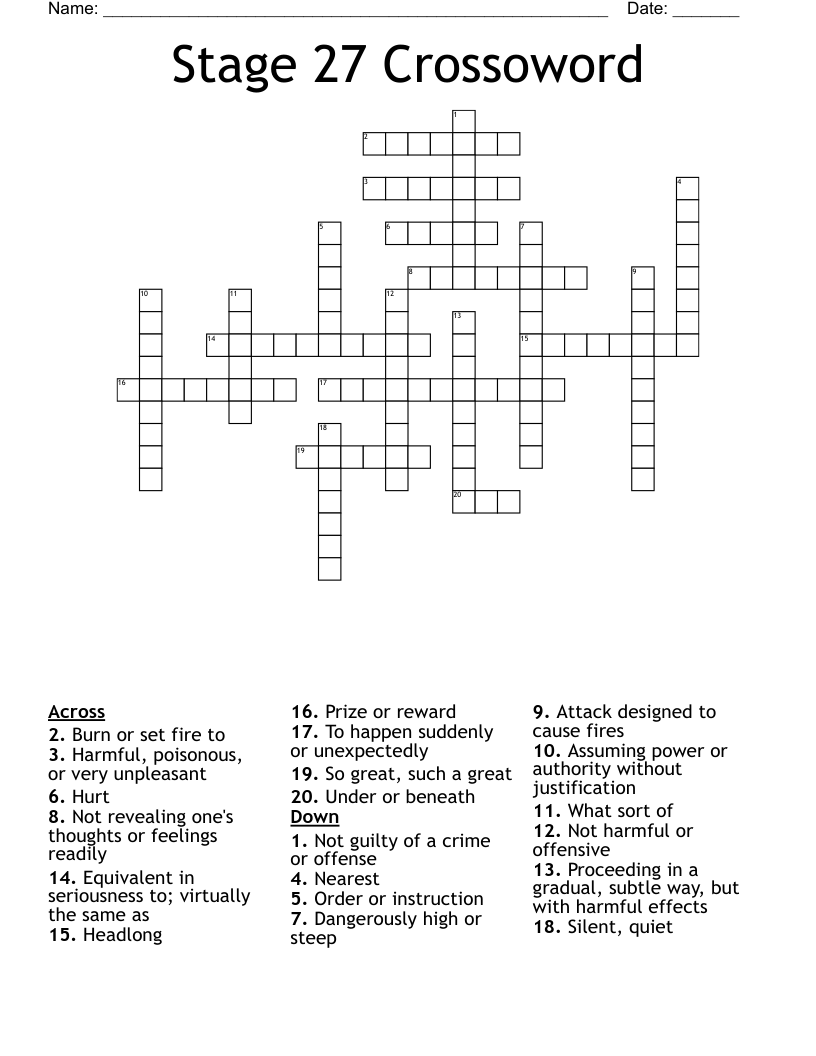 Stage 27 Crossoword Crossword