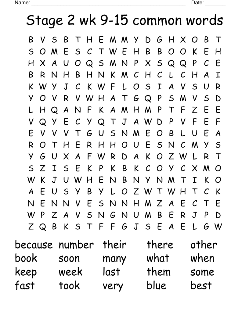 Stage 2 wk 9-15 common words Word Search