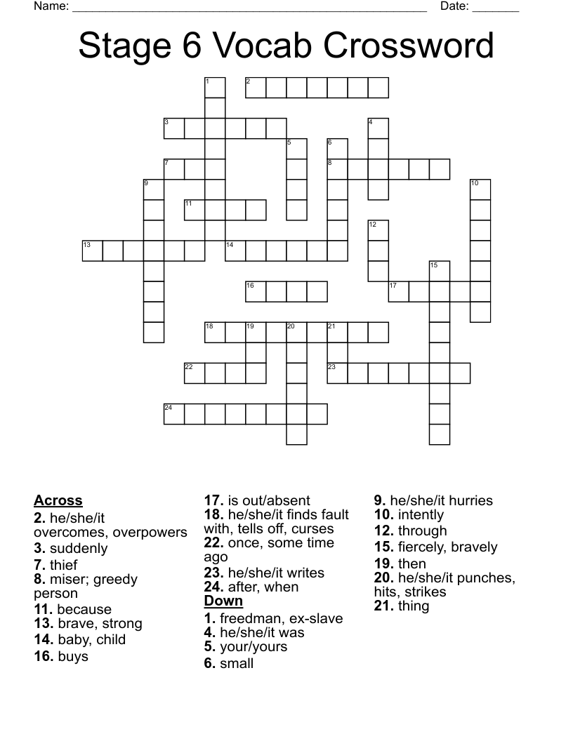 Stage 6 Vocab Crossword
