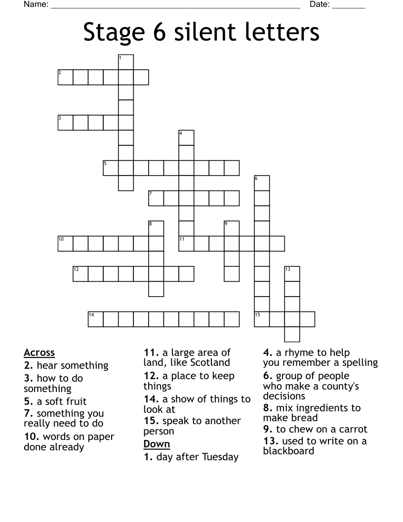 Stage 6 silent letters Crossword